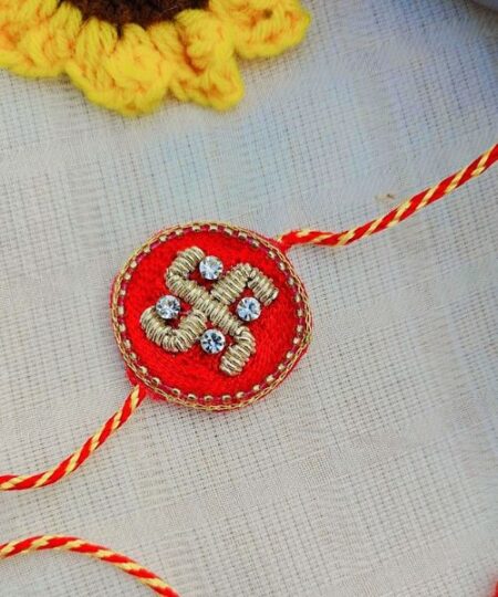 Handcrafted Beaded Red Swastik Motif Rakhi