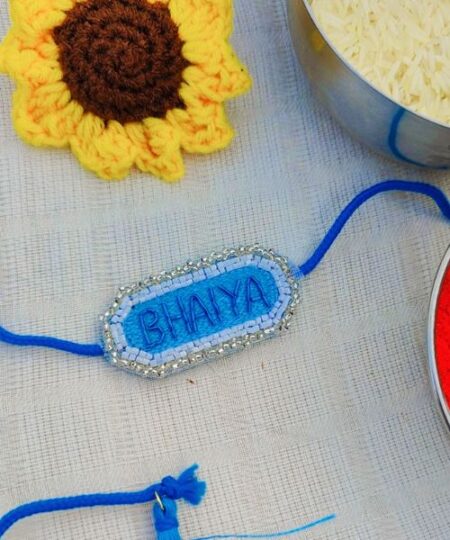 Handcrafted Beaded Bhai Blue Motif Rakhi