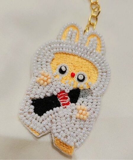 Handcrafted Funky Off-White Embellished Key Chain