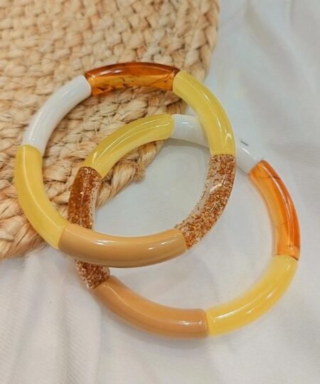 Casual Wear Resin Funky Tan Mix Stretchable Bangle