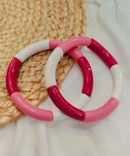 Casual Wear Resin Funky Pink Mix Stretchable Bangle