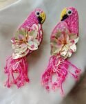 Casual Wear Hot Pink Embellished Parrot Earrings