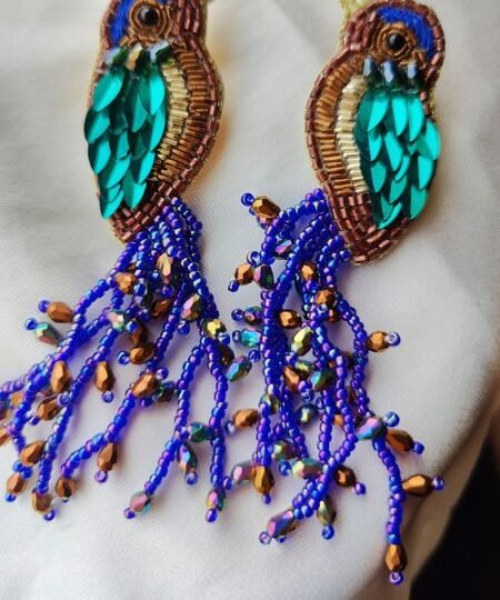 Casual Wear Green/Blue Mix Embellished Parrot Earrings